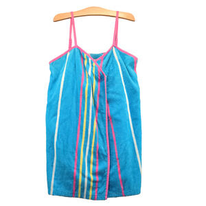 Hampton House Women's Robe Large Sleeveless Blue Striped Cotton